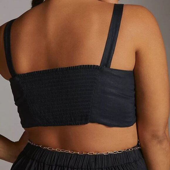 Anthropologie Maeve Black 100% Linen Tie Front Summer Boho Crop Bra Top Size 2X - Picture 2 of 12